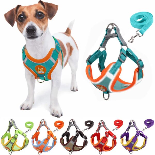 Pet Dog harness and leash set Reflect light Adjustable Puppy harness No Pull Outdoors Travel harness Dog Cute Pet Accessories