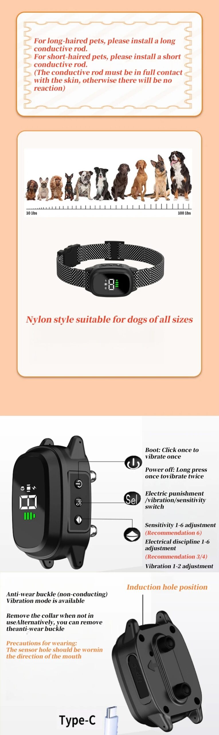 YHLC Automatic Anti Barking Dog Collar, Rechargeable Bark Stopper, Stop Barkin, Electric Training Collar for Dog