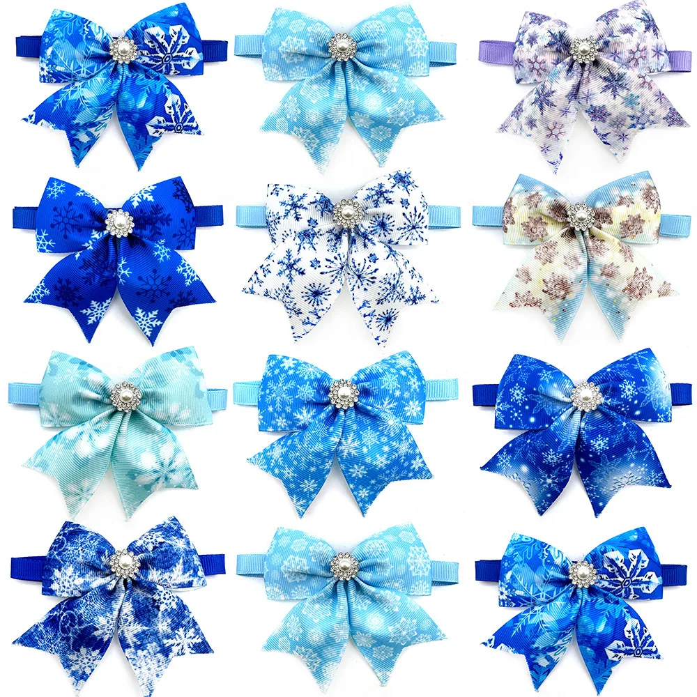 50/100pcs Winter Style Small Dog Bow Tie Pet Dog Grooming Product Snowflake Dogs Bowties Grooming Products Small Dog Accessories