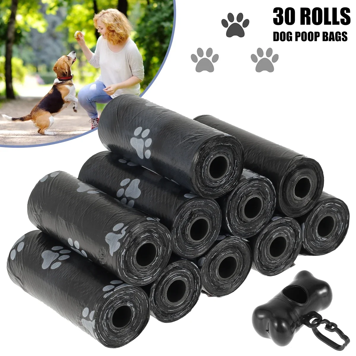 10/30/50Roll Dog Poop Bags Disposable Pet Waste Bags Dog Waste Bags Design Pet Poop Clean Pick Up Bone Bag Dispenser Tools