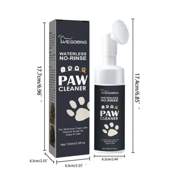 100mlPaw Cleaner Foam Dog Claw Cleaner Cat Paw Cleaner Waterless Pet Shampoo with Dog Brush for Rinse-free Cat Paw Deep Cleanser - Image 6