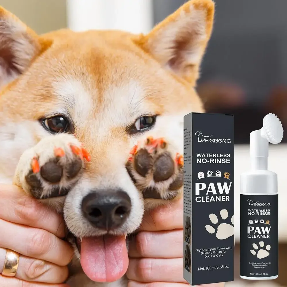 100mlPaw Cleaner Foam Dog Claw Cleaner Cat Paw Cleaner Waterless Pet Shampoo with Dog Brush for Rinse-free Cat Paw Deep Cleanser