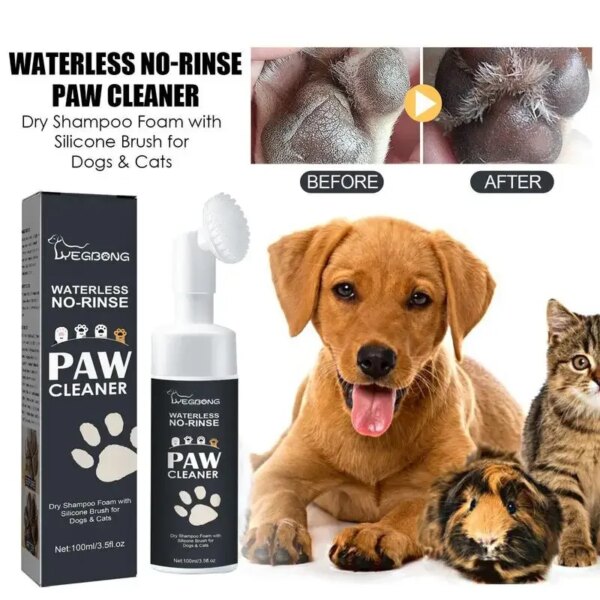 100mlPaw Cleaner Foam Dog Claw Cleaner Cat Paw Cleaner Waterless Pet Shampoo with Dog Brush for Rinse-free Cat Paw Deep Cleanser - Image 2