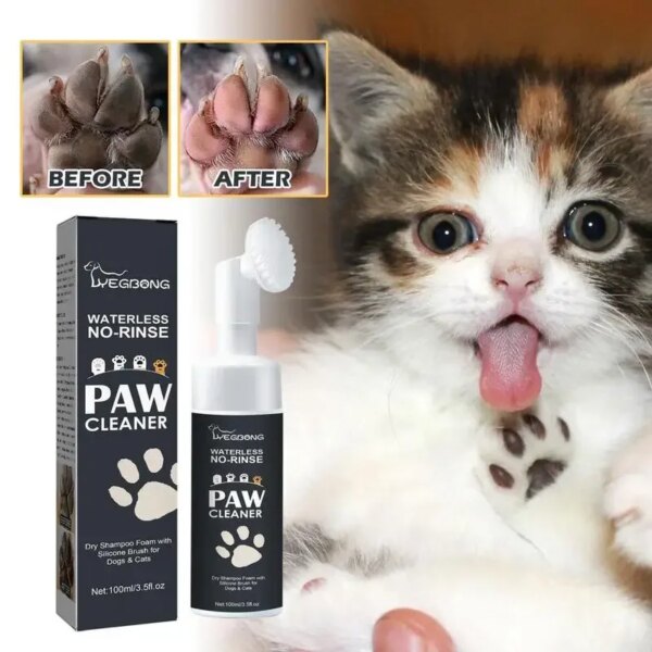 100mlPaw Cleaner Foam Dog Claw Cleaner Cat Paw Cleaner Waterless Pet Shampoo with Dog Brush for Rinse-free Cat Paw Deep Cleanser - Image 5