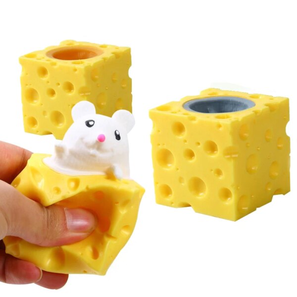 Stress-relieving Pet Cheese Mouse Cheese Pinch Fun Stress Ball Vent Squirrel Cup Prank Toy Fidget Toys - Image 4