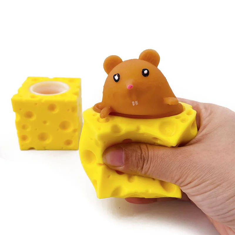 Stress-relieving Pet Cheese Mouse Cheese Pinch Fun Stress Ball Vent Squirrel Cup Prank Toy Fidget Toys