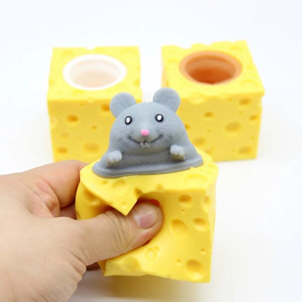 Stress-relieving Pet Cheese Mouse Cheese Pinch Fun Stress Ball Vent Squirrel Cup Prank Toy Fidget Toys - Image 2