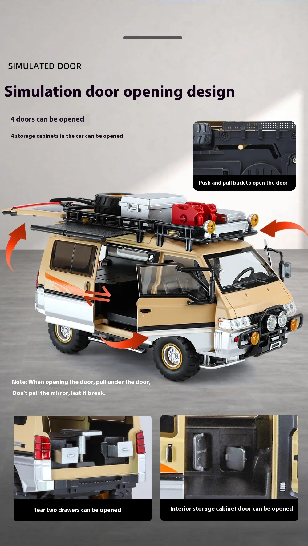 1:24 Mitsubishi Delica Off Road Four Wheel Drive MPV Diecast Alloy Metal Car Model Sound & Light Classic Simulation Collectibles