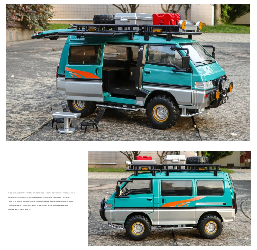 1:24 Mitsubishi Delica Off Road Four Wheel Drive MPV Diecast Alloy Metal Car Model Sound & Light Classic Simulation Collectibles