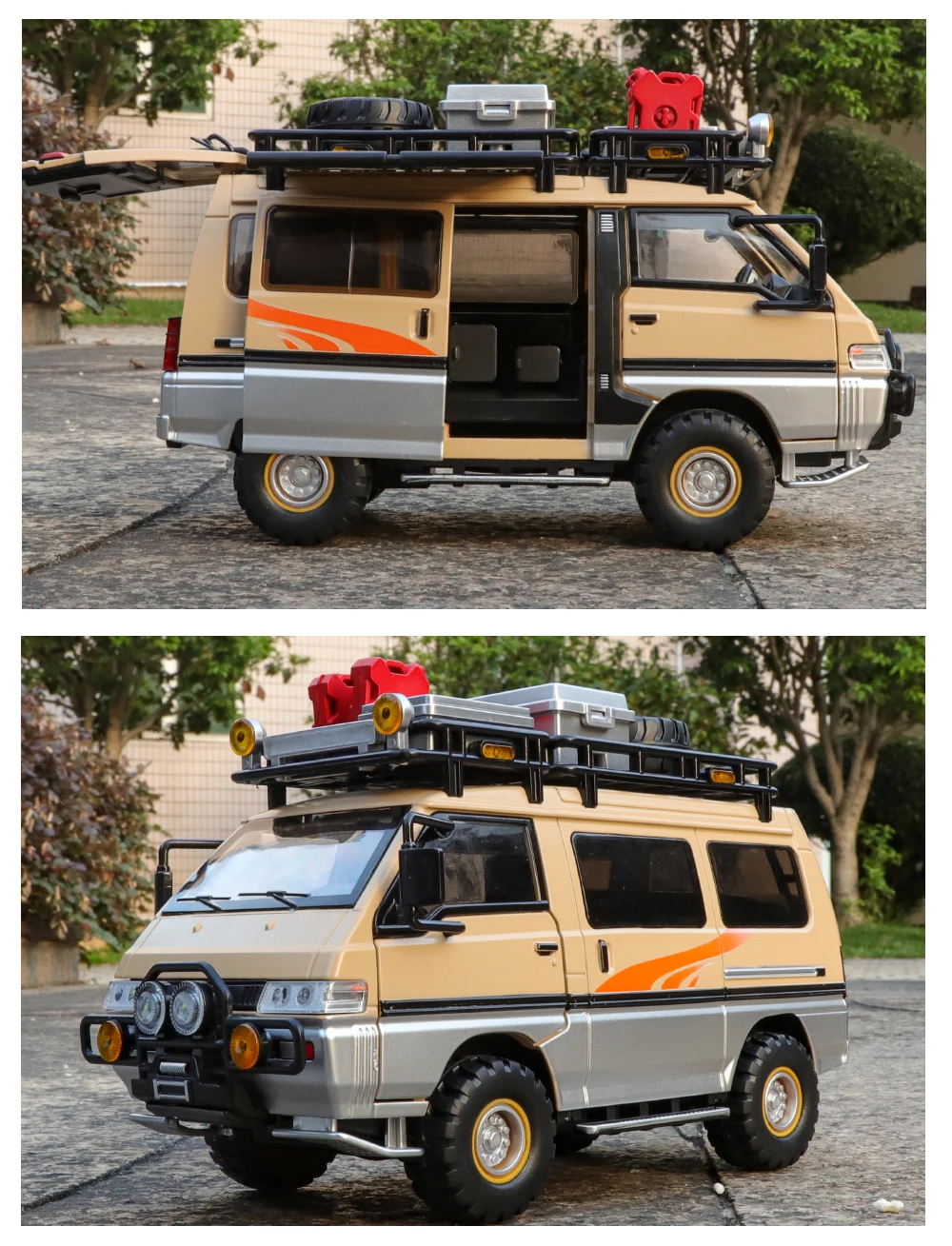 1:24 Mitsubishi Delica Off Road Four Wheel Drive MPV Diecast Alloy Metal Car Model Sound & Light Classic Simulation Collectibles