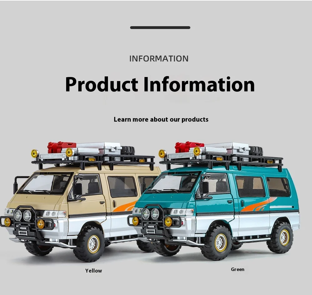 1:24 Mitsubishi Delica Off Road Four Wheel Drive MPV Diecast Alloy Metal Car Model Sound & Light Classic Simulation Collectibles