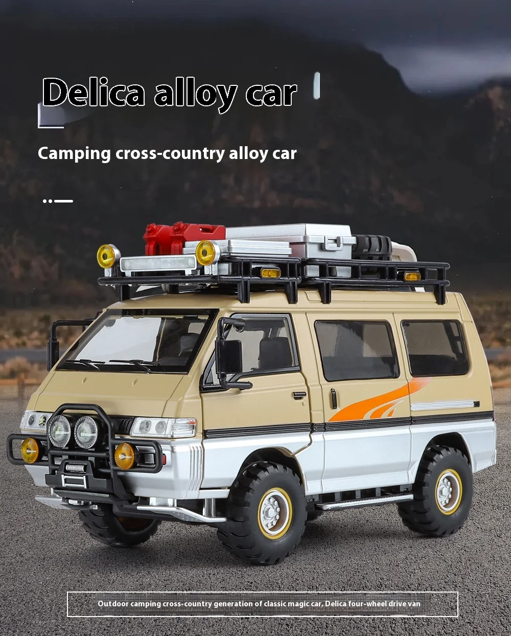 1:24 Mitsubishi Delica Off Road Four Wheel Drive MPV Diecast Alloy Metal Car Model Sound & Light Classic Simulation Collectibles