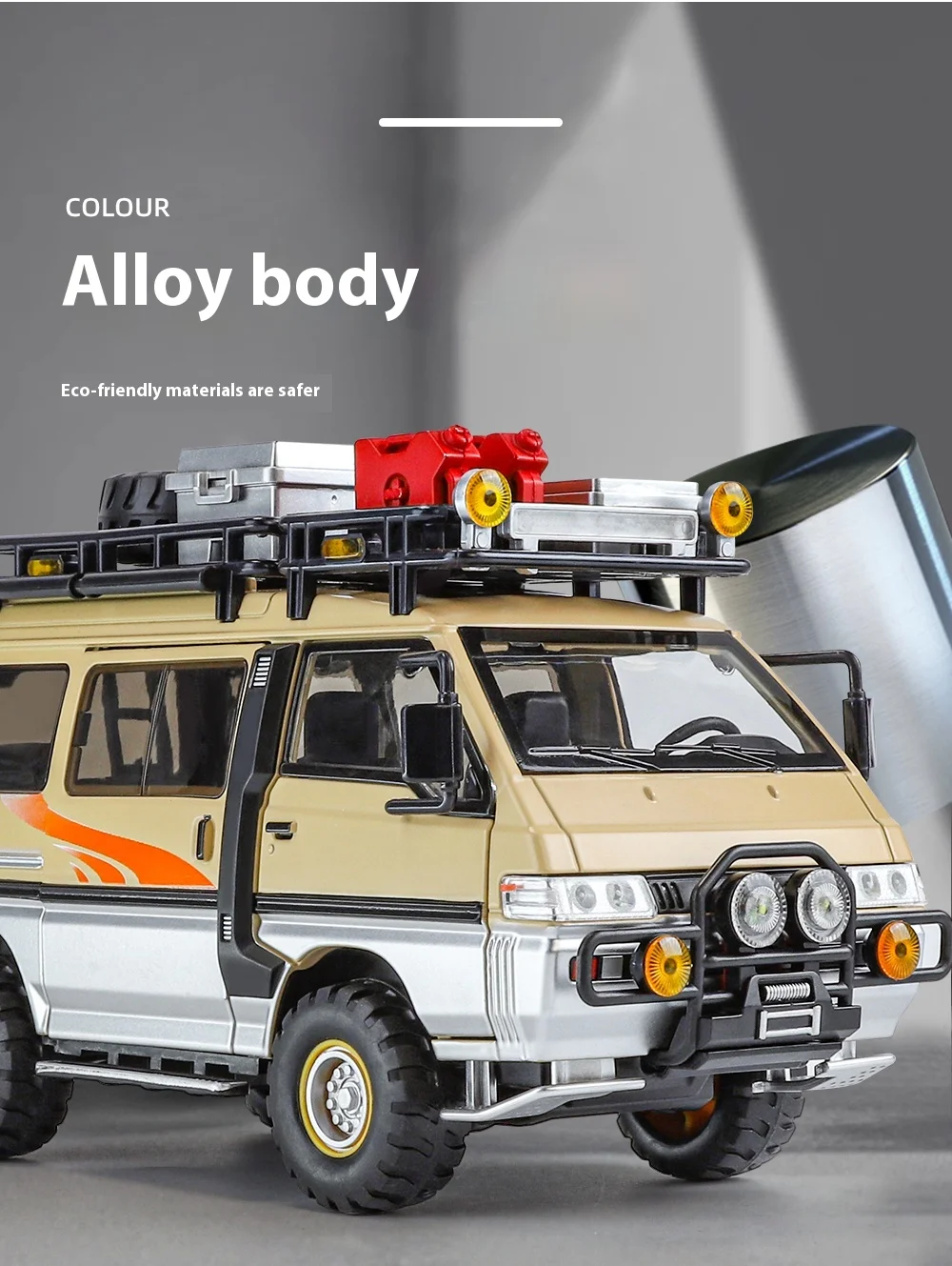 1:24 Mitsubishi Delica Off Road Four Wheel Drive MPV Diecast Alloy Metal Car Model Sound & Light Classic Simulation Collectibles