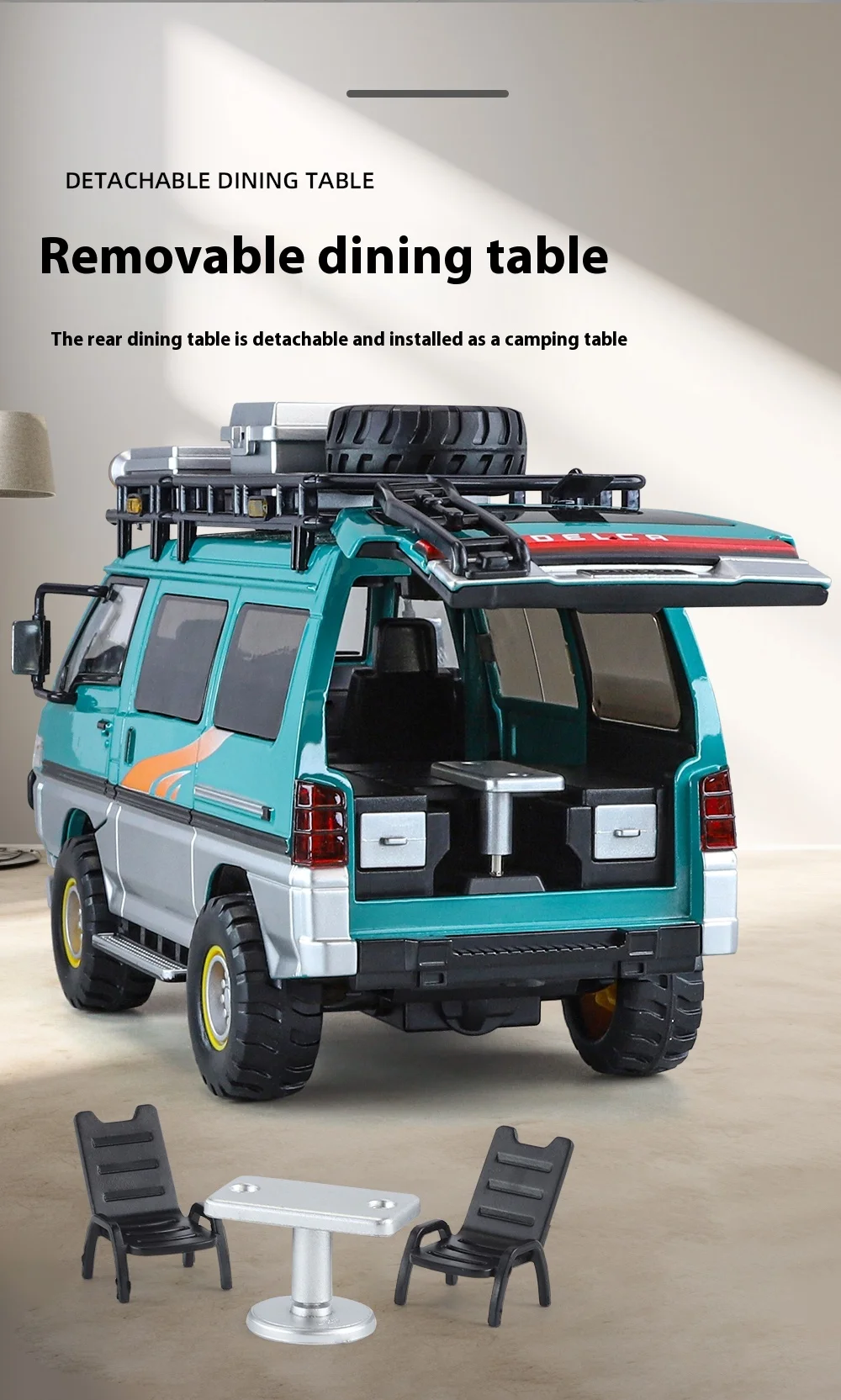 1:24 Mitsubishi Delica Off Road Four Wheel Drive MPV Diecast Alloy Metal Car Model Sound & Light Classic Simulation Collectibles