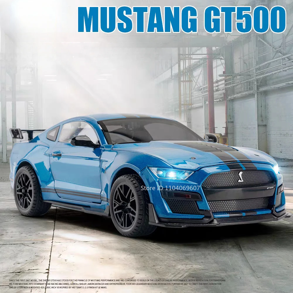 1:18 Scale Mustang GT500 Sport Car Model Toy Alloy Diecast Doors Opened Vehicle Models Ornaments Light Sound Boys Birthday Gifts