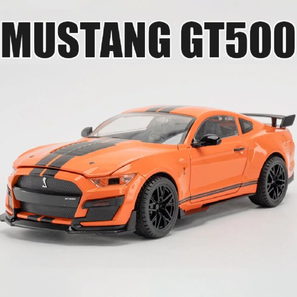 1:18 Scale Mustang GT500 Sport Car Model Toy Alloy Diecast Doors Opened Vehicle Models Ornaments Light Sound Boys Birthday Gifts