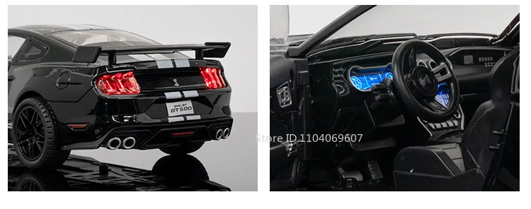 1:18 Scale Mustang GT500 Sport Car Model Toy Alloy Diecast Doors Opened Vehicle Models Ornaments Light Sound Boys Birthday Gifts