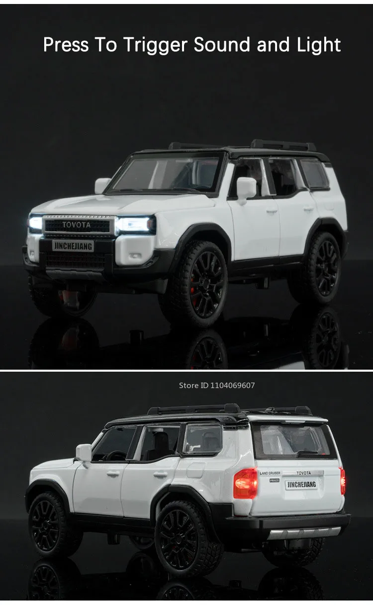 1:32 Prado SUV Car Model Toys Alloy Die-casting Pull Back 6 Doors Opened Sound Light Off-road Vehicle Gifts for Kids Collection