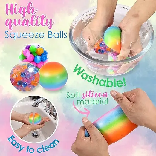 6PCS Mini Squishy Stress Balls Set Rainbow Squeeze Ball EDC Toy Sensory Fidget Toy Durable Non-Toxic Squeeze Balls Relief Stress