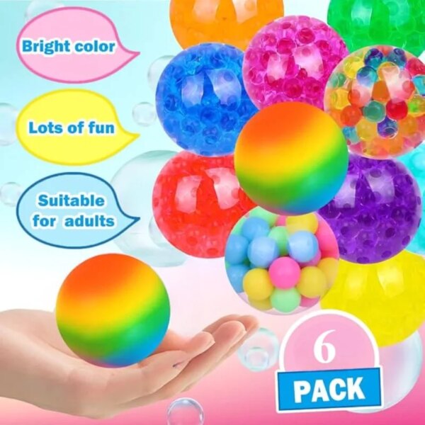 6PCS Mini Squishy Stress Balls Set Rainbow Squeeze Ball EDC Toy Sensory Fidget Toy Durable Non-Toxic Squeeze Balls Relief Stress - Image 2