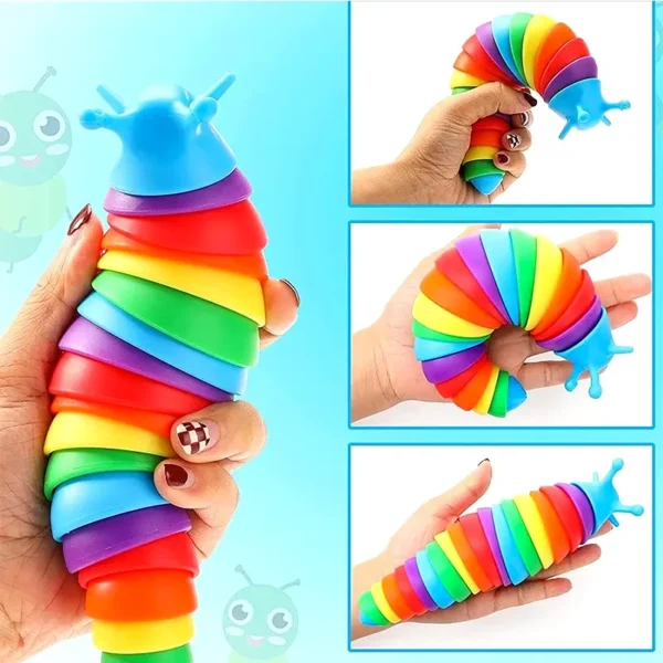 3D Slug Fidget Toy Colorful Slug Snail Toy Articulated Flexible All Ages Relief Anti-Anxiety Sensory Toys for Children