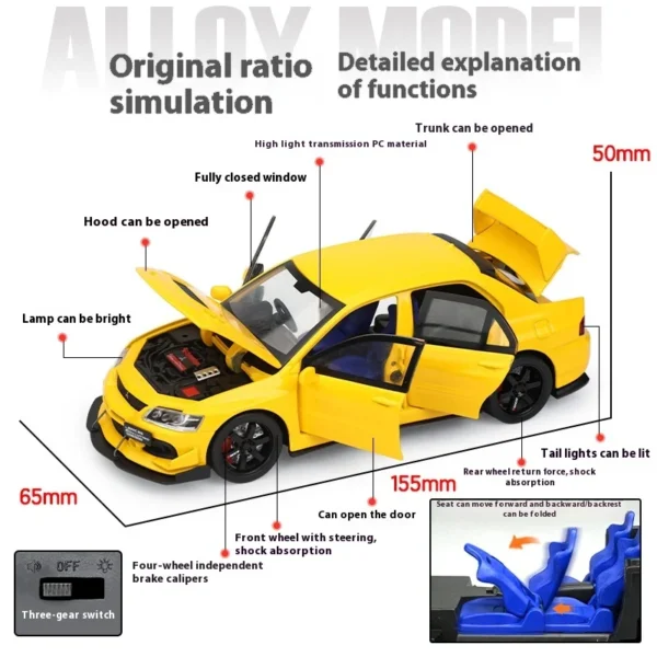 JDM 1:32 Mitsubishi Lancer Evolution Ninth Generation Super Racing Metal Alloy Diecast Car Model Sound & Light Right Rudder Gift - Image 2