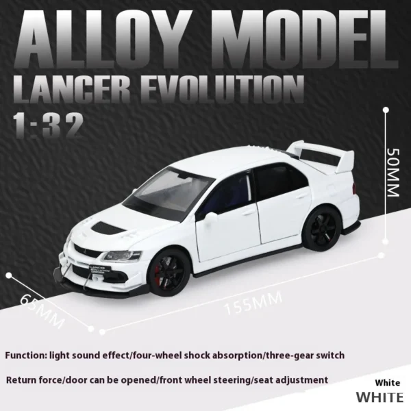 JDM 1:32 Mitsubishi Lancer Evolution Ninth Generation Super Racing Metal Alloy Diecast Car Model Sound & Light Right Rudder Gift - Image 10